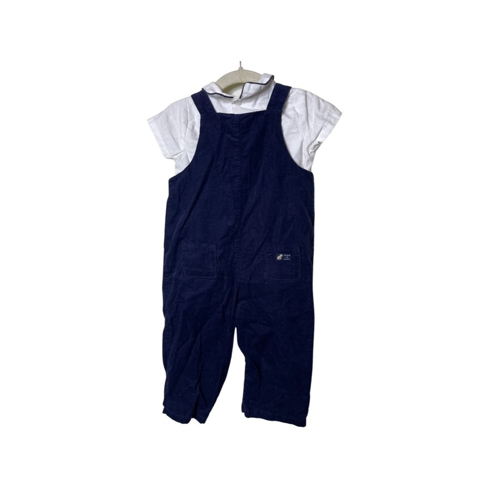 Janie & Jack boy 2 Ps outfit navy corduroy overall and white short sleeve 6-12M